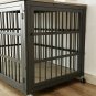 Furniture style dog crate wrought iron frame door with side openings, Grey.