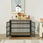 Furniture style dog crate wrought iron frame door with side openings, Grey.