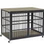Furniture style dog crate wrought iron frame door with side openings, Grey.