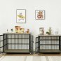 Furniture style dog crate wrought iron frame door with side openings, Grey.