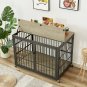 Furniture style dog crate wrought iron frame door with side openings, Grey.