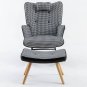 35.5 inch Rocking Chair with Footrest, Soft Houndstooth Fabric Leather Fabric Rocking Chair
