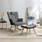 35.5 inch Rocking Chair with Footrest, Soft Houndstooth Fabric Leather Fabric Rocking Chair