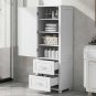 Tall Bathroom Storage Cabinet, Freestanding Storage Cabinet with Two Drawers and Adjustable Shelf