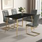 Modern minimalist rectangular black imitation marble dining table, 0.3 inches thick, gold color