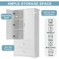 Tall Bathroom Storage Cabinet, Cabinet with Two Doors and Drawers, Adjustable Shelf, MDF Board White