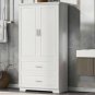 Tall Bathroom Storage Cabinet, Cabinet with Two Doors and Drawers, Adjustable Shelf, MDF Board White