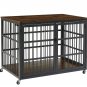 Furniture style dog crate wrought iron frame door with side openings, Rustic Brown.