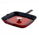 MegaChef 11 Inch Square Enamel Cast Iron Grill Pan with Matching Grill Press in Red with Press MegaChef 11 Inch Square Enamel Cast Iron Grill Pan with Matching Grill Press in Red with Press