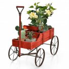 Wooden Wagon Plant Bed with Metal Wheels for Garden Yard Patio-Blue Wooden Wagon Plant Bed with Metal Wheels for Garden Yard Patio-Blue
