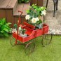 Wooden Wagon Plant Bed with Metal Wheels for Garden Yard Patio-Blue