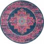 4' Blue Round Power Loom Area Rug