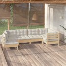 vidaXL 6 Piece Patio Lounge Set with Cream Cushions Pinewood vidaXL 6 Piece Patio Lounge Set with Cream Cushions Pinewood