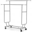 Heavy Duty Double Bar Clothes Hanging Garment Rack on Lockable Wheels Heavy Duty Double Bar Clothes Hanging Garment Rack on Lockable Wheels