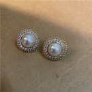 Elegant Temperament Ear Studs Gold Zircon with Pearl Earrings for Women