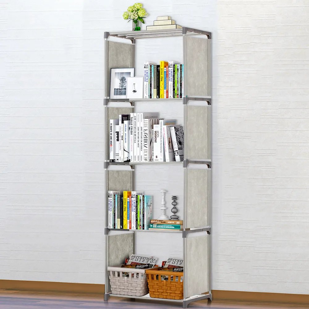 Bookcase Book Shelves Bookshelf Storage Bin Books Display  Folding Rack 5 floors gray