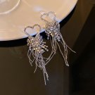 Drop Earrings 925 Silver Pin and Diamond Heart Shape Tassel Earrings