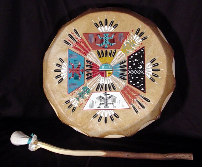 Native American Indian Hand-Painted Wood Drum