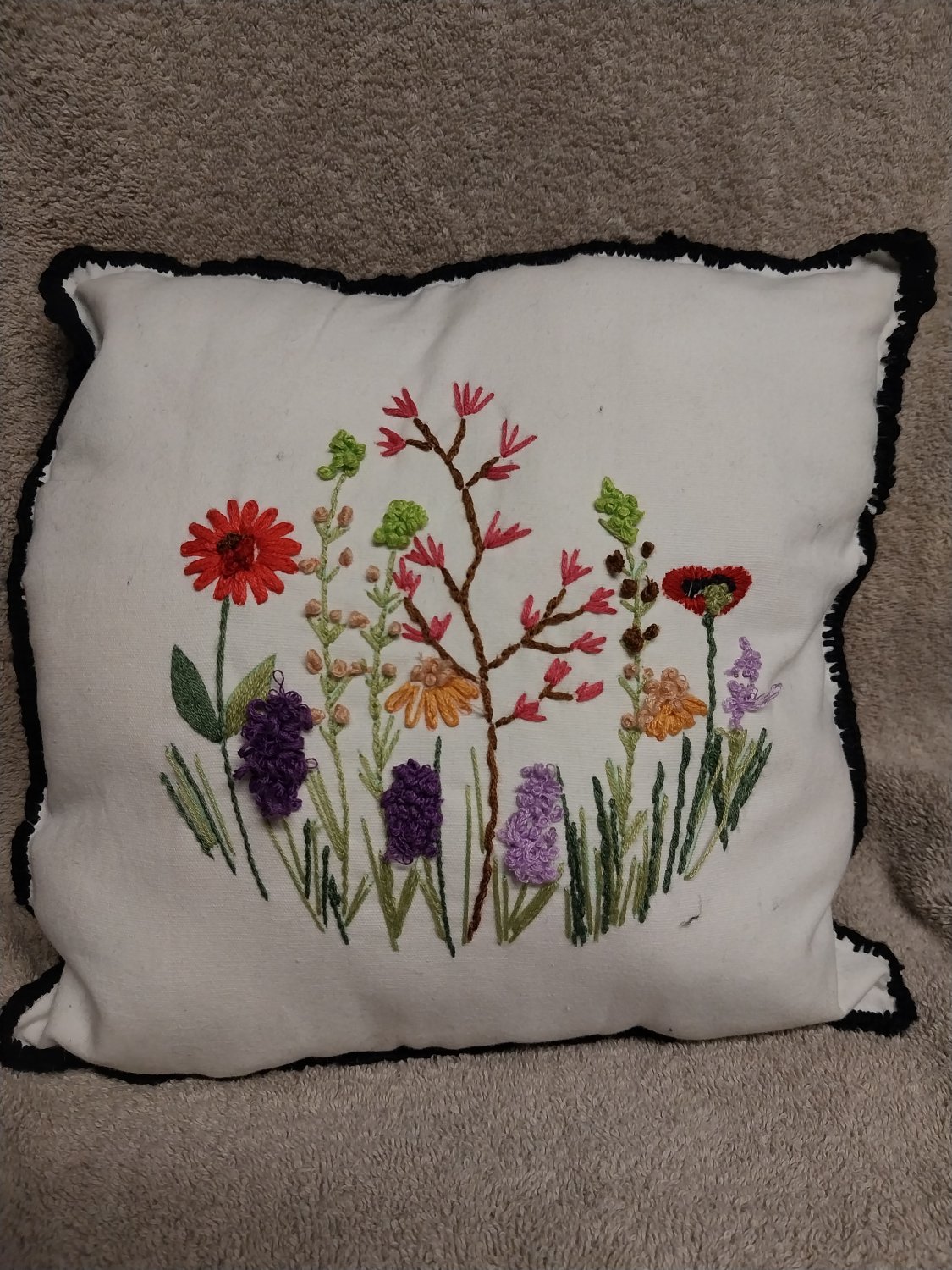 Embroidered White Pillow