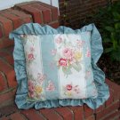 Chic & Shabby Pillow--Pink Roses, Ruffles, Sage Green, Home Decor