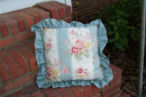 Chic & Shabby Pillow--Pink Roses, Ruffles, Sage Green, Home Decor