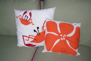 2 Hand Crafted Accent Pillows Sea Beach Cottage Chic & Shabby Original Applique