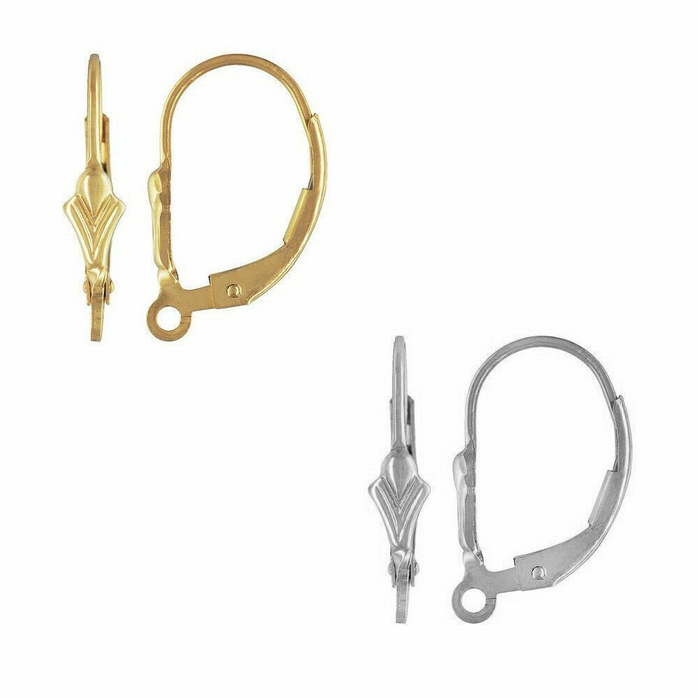 14k Solid Yellow Or White Gold Fleur De Lis Leverback with Ring Findings 14 K