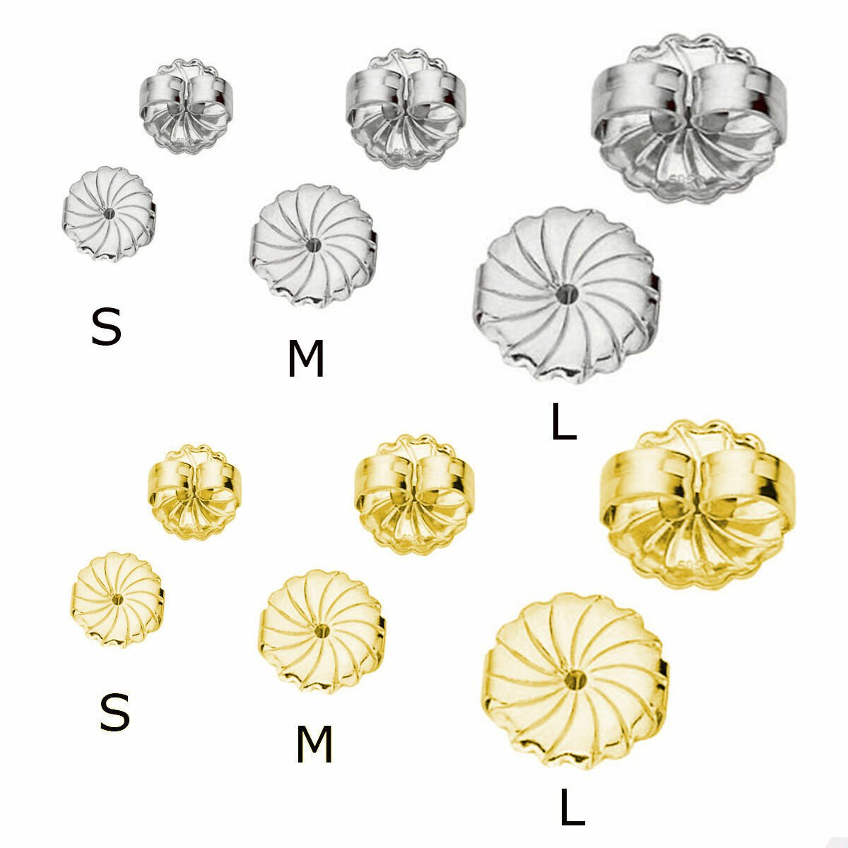 14K White & Yellow Solid Gold Earring "JUMBO" Monster L M S Backs Butterfly