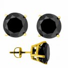 14K Yellow Gold 1 CARAT Black Enhanced Diamond Round Screw Back Stud Earring