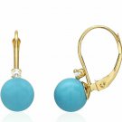 14K Solid Yellow Gold Turquoise Dangle Ball Earrings