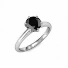 14K White Gold 2 CARAT Natural Black Diamond 6 Prong Solitaire Engagement Ring