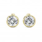 2Ct Created Diamond 14k Yellow Gold Bezel Round Screw Back Stud Earrings 6mm ***