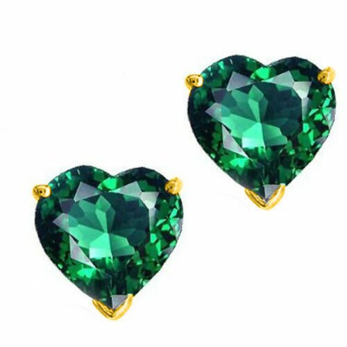 14K SOLID YELLOW GOLD 6MM 2.0CT HEART EMERALD SCREW BACK STUD EARRING
