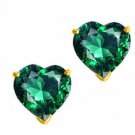 14K SOLID YELLOW GOLD 6MM 2.0CT HEART EMERALD SCREW BACK STUD EARRING