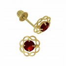 14K Yellow Gold Baby Girl Garnet Birthstone Kids  Screw Back Stud Earrings
