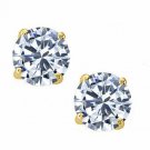 14K Solid Yellow Gold White Sapphire Round Stud w/ Screw Back Stud Earrings