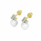 14K Yellow Gold 0.30 CARAT Diamond Freshwater Pearl Ball Stud Earrings