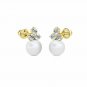 14K Yellow Gold 0.30 CARAT Diamond Freshwater Pearl Ball Stud Earrings