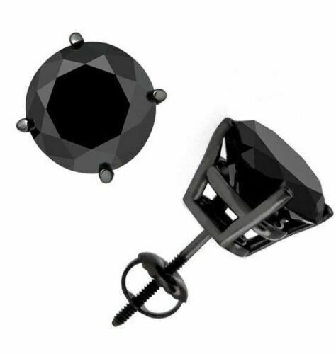 14K Black Gold 1.5 CARAT  Black Diamond  Basket Set Screw Back Stud Earrings