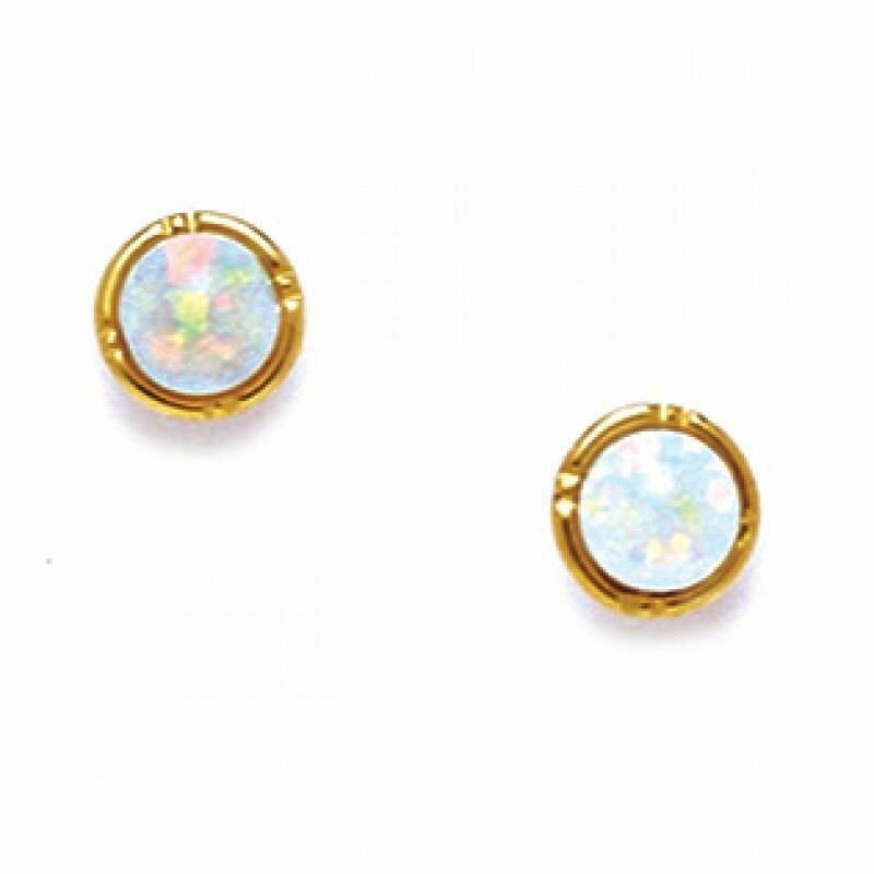 14K Solid Yellow Gold Women/Children's Stylish Opal Stud Screw Back Earrings