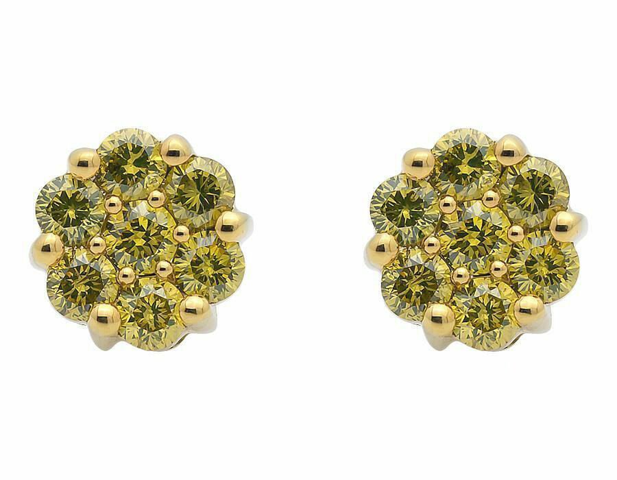 10K Yellow Gold 1CT 8MM Unisex Canary Flower Cluster Diamonds Stud Earrings