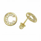 14K Yellow Gold Letter "C" Initial Round Child  Screw Back  Stud simulat Earring