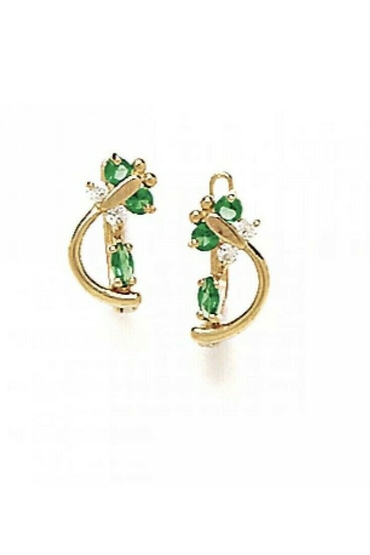 14K Solid Yellow Gold Emerald May Birthstone Butterfly Leverback Earrings #L5-5