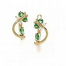 14K Solid Yellow Gold Emerald May Birthstone Butterfly Leverback Earrings #L5-5