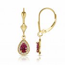 14K Yellow Gold 1.65 CTW Halo Ruby Pear Tear Drop Dangle Lever Back Earrings