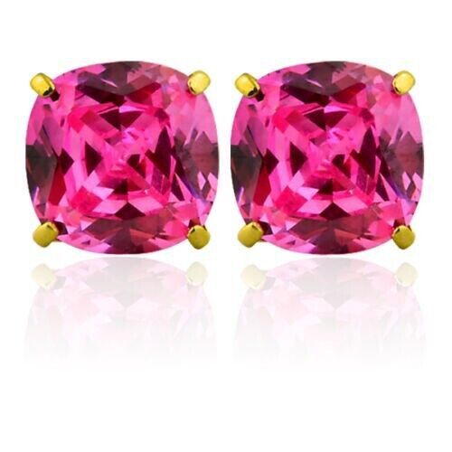 2.00 CARAT 14K SOLID YELLOW GOLD CUSHION CUT PINK SAPPHIRE STUD EARRINGS