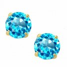 14K Solid Yellow Gold 4.00 CT 8MM Blue Topaz Round Shape Push Back Stud Earrings