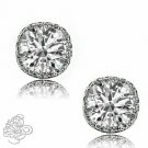2.49CT WOMENS CLASSY HALO CUSHION WHITE SAPPHIRE 925 SILVER STUD EARRINGS