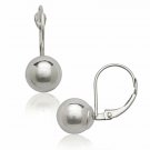 14K Solid White Gold 8MM Ball Stationary Dangle Lever Back Earrings