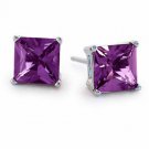 14K SOLID WHITE GOLD 2.60CT 6MM PRINCESS CUT AMETHYST PUSH BACK STUD EARRINGS